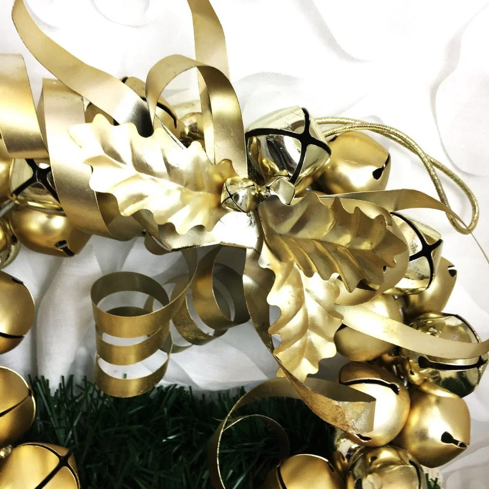 Door Wreath Gold Metal Bells w/ Metal Ribbons